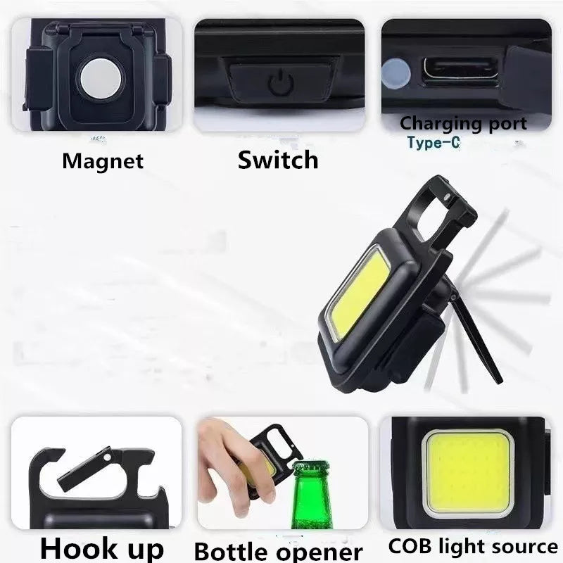 Mini LED 1500LM Flashlight Work Light Portable Pocket Flashlight Keychains USB Rechargeable For Outdoor Camping Small Corkscrew