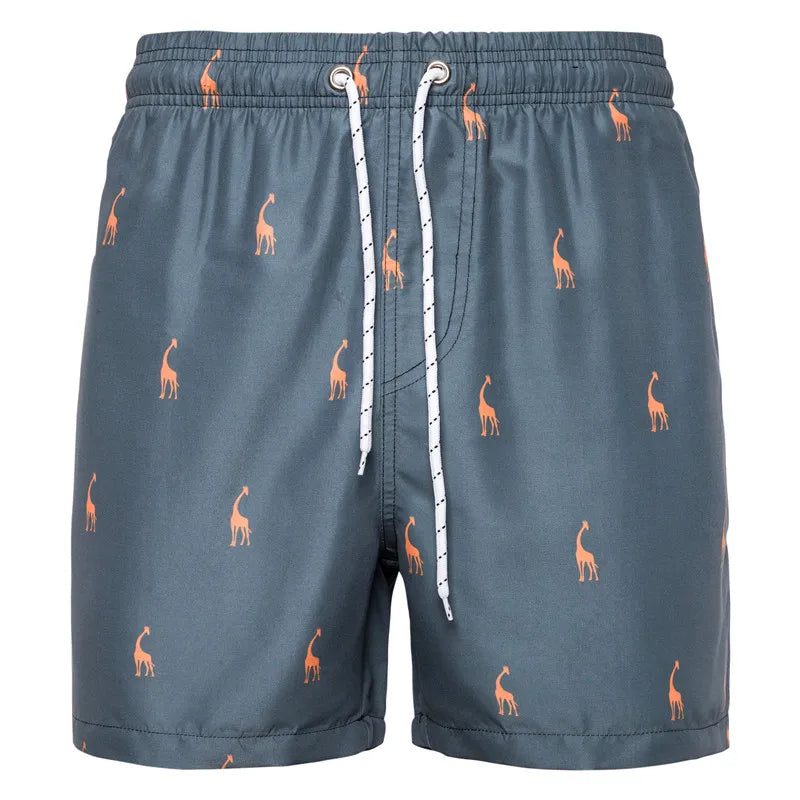 Suns Out Buns Out Ladies, Can't Go Wrong With Flamingos... HAHA pink Giraffes. (Beach Shorts)