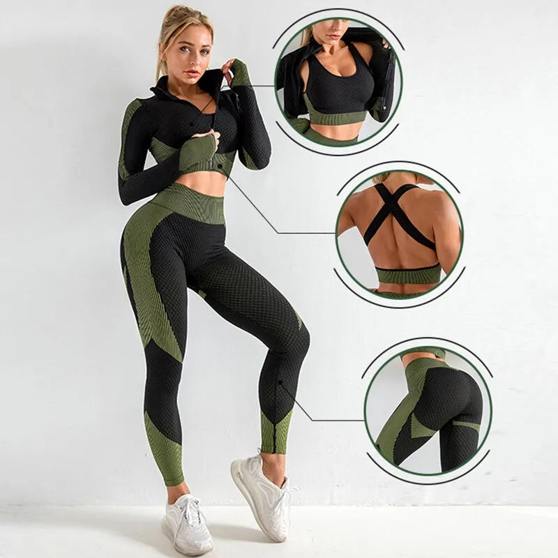 2 or 3 Piece  Set Seamless Active Workout Outfit