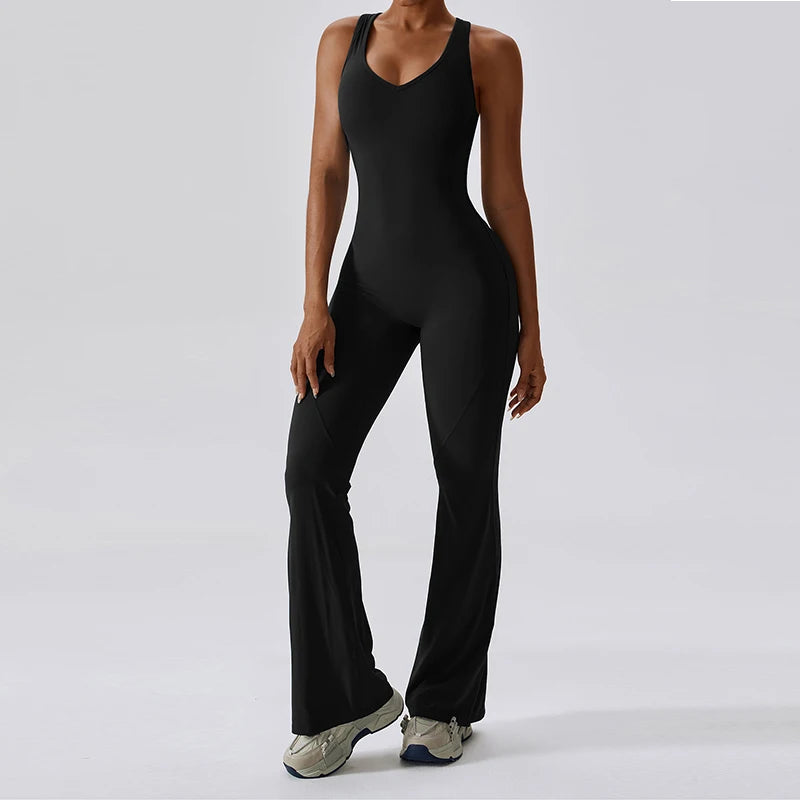 Sexy Back V Jumpsuit Women Training Yoga Suit Sportswear Jumpsuit Fitness Rompers Stretch Workout Bodysuits