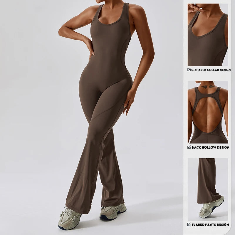 Sexy Back V Jumpsuit Women Training Yoga Suit Sportswear Jumpsuit Fitness Rompers Stretch Workout Bodysuits