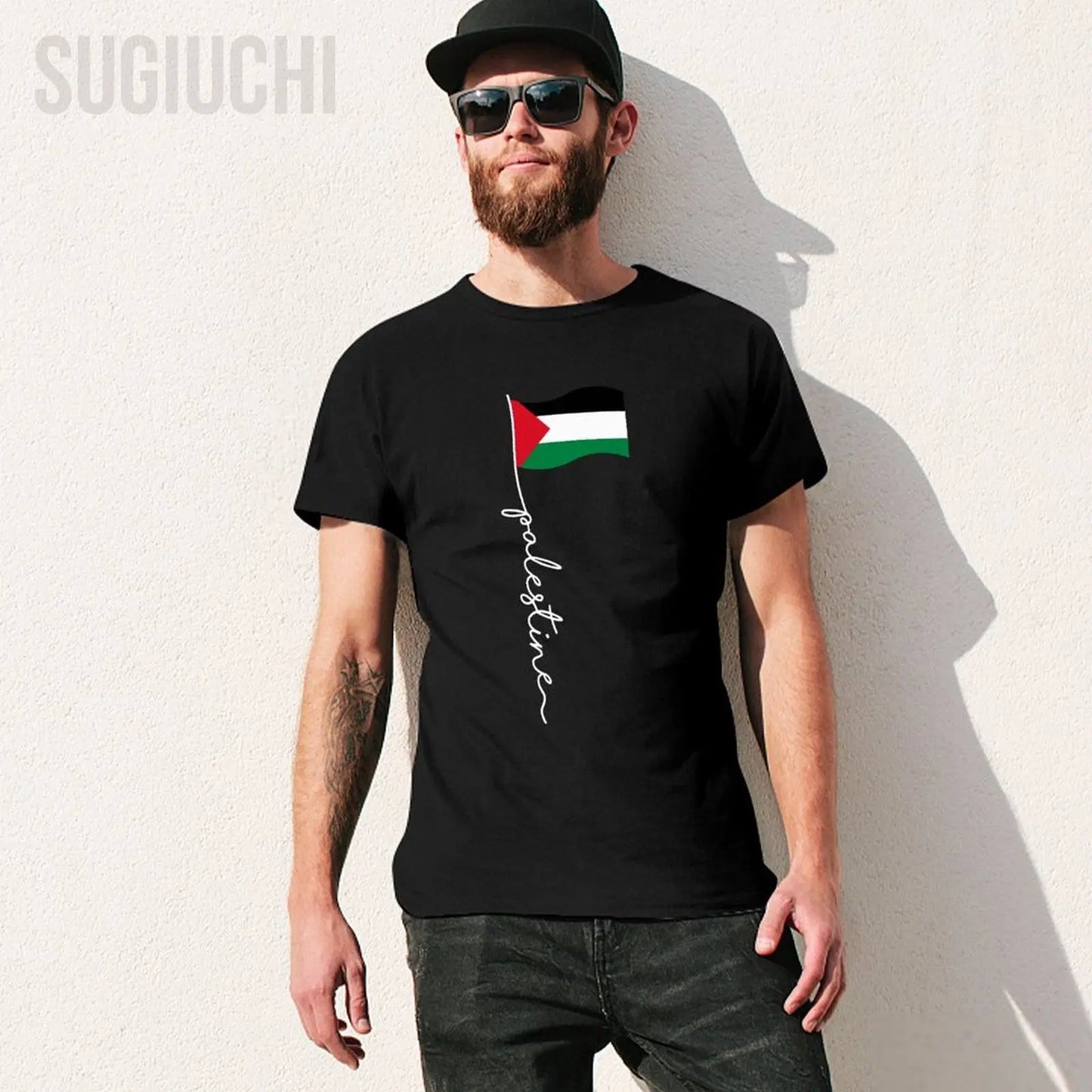 Men Palestine Flag With Palestine Name Tshirt 100% Cotton